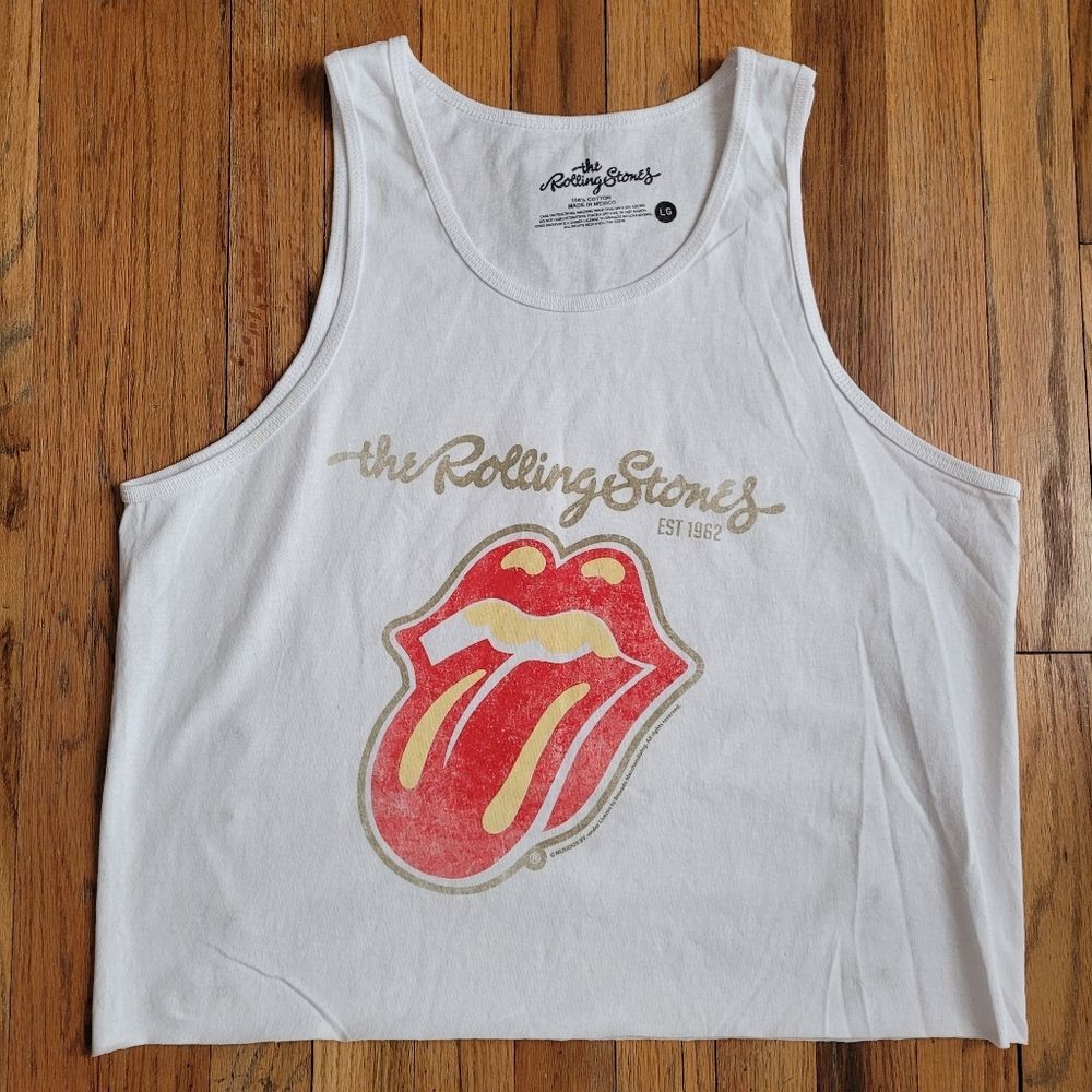 The Rolling Stones White Cropped Tank Top Graphic  - Unisex